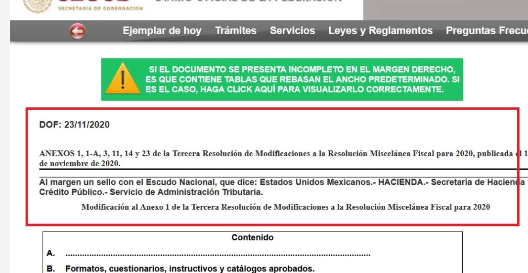 esquemas reportables anexos dof